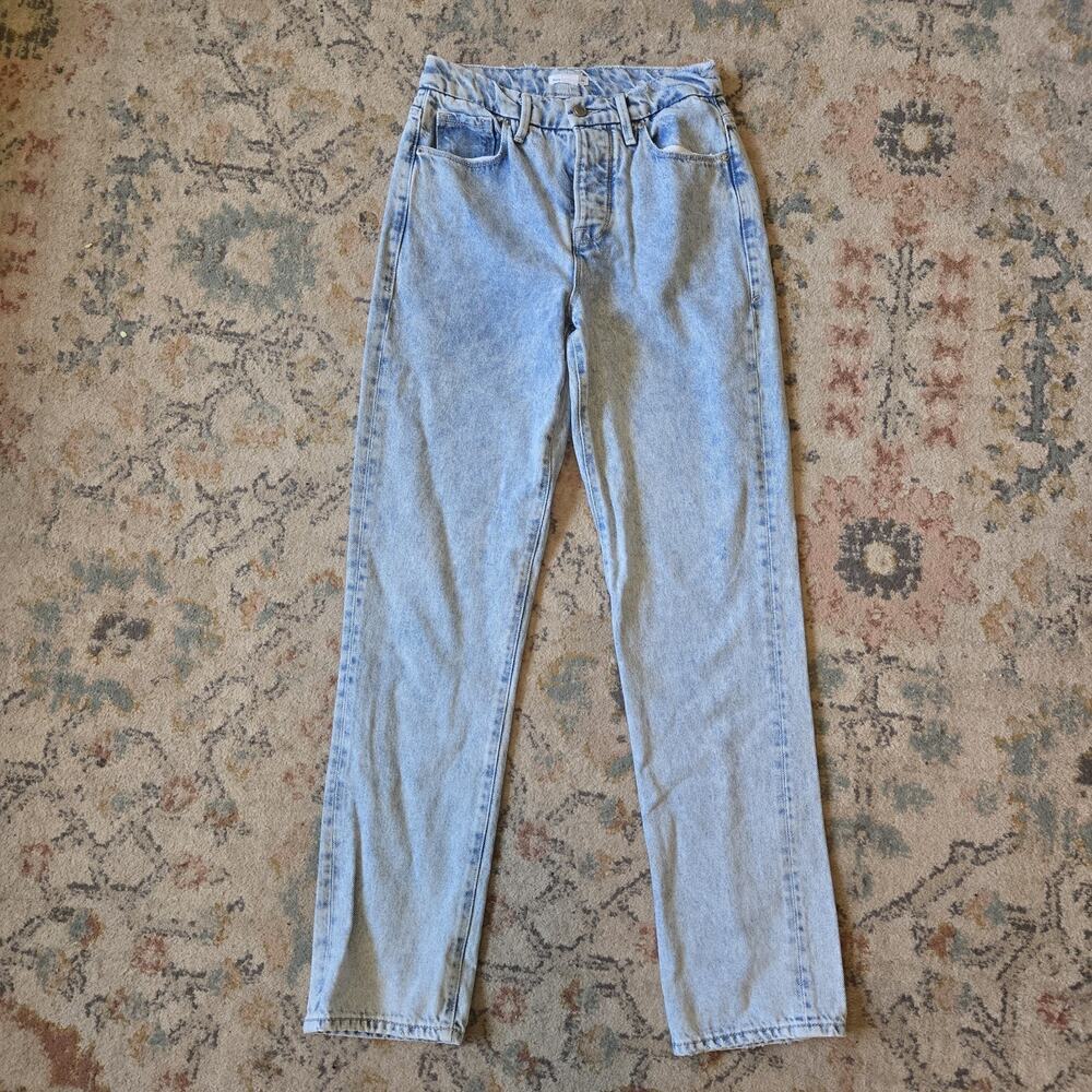 Good American Womens‎ 0/25 High Waisted Wide Leg Distressed Jeans Button Fly